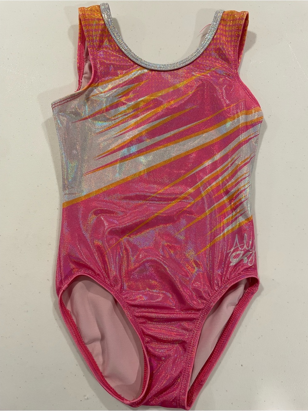 GK x Aly CM pink holographic leotard